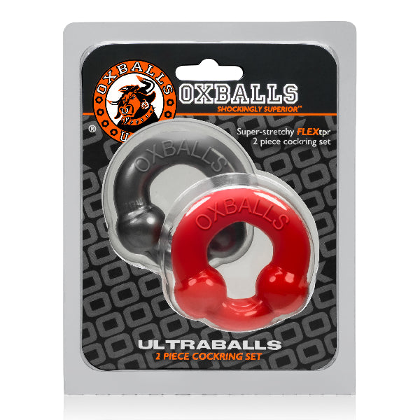 Ultraballs 2 Pack Cockring Steel And Red  - Club X