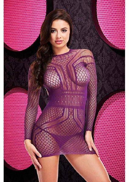 Long Sleeve Open Back Mini Dress One Size / Purple - Club X