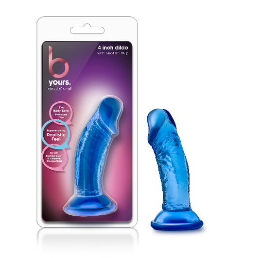 B Yours Sweet N Small Dildo with Suction Cup  4in Blue  - Club X
