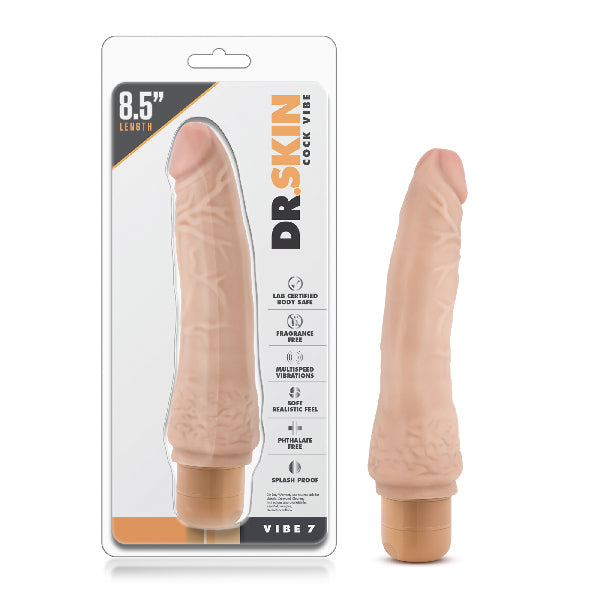 Dr Skin Cock Vibe 7 8.5in Vibrating Cock Beige  - Club X
