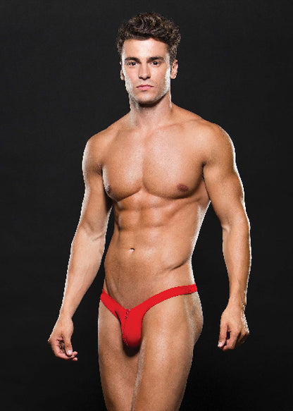 Microfibre Low Rise Zip Thong Red Large/Extra Large / Red - Club X