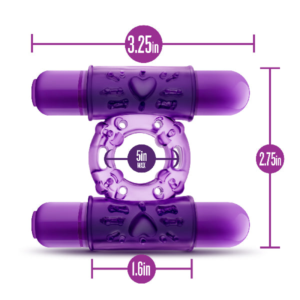 Play With Me Double Play Dual Vibrating Cock Ring Purple  - Club X