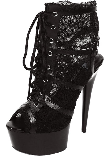 Black Lace Open Toe Platform Ankle Bootie 6In Heel Size 8 Default Title - Club X