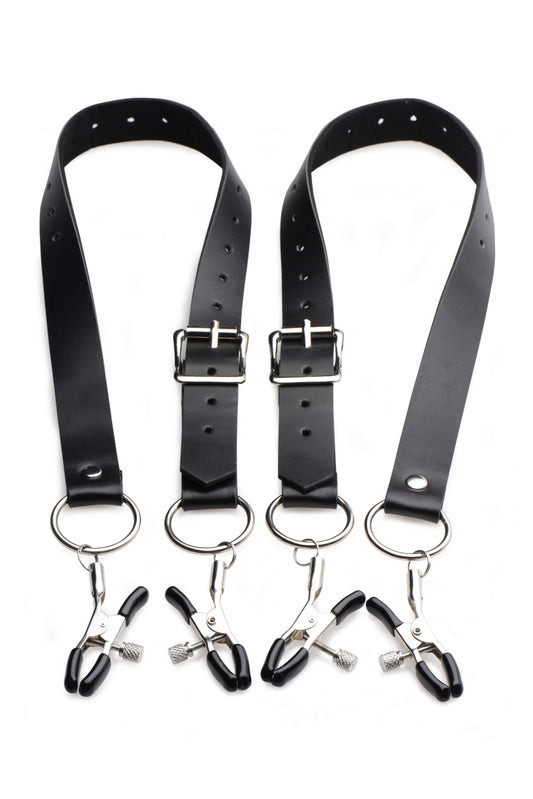 Labia Spreader Straps With Clamps Black - Club X