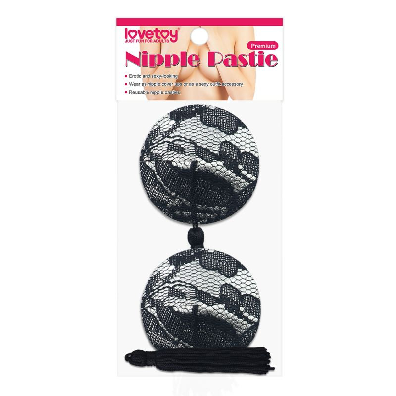 Reusable Black Lace Round Tassel Nipple Pasties  - Club X