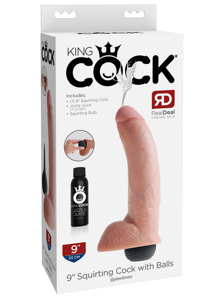 King Cock 9 In. Squirting Cock W/ Balls Flesh  - Club X