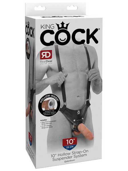 King Cock 10 In. Hollow Strap On Suspender System Flesh  - Club X