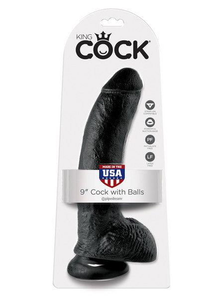 King Cock - 9 In. Cock With Balls Black - Club X