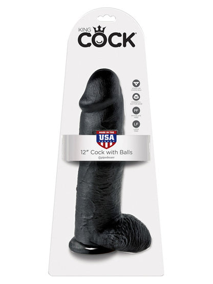 King Cock - 12 In. Cock With Balls Black Dildo  - Club X