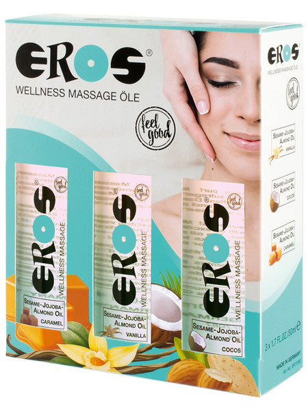 Eros Wellness Massage Oil Three Pack Vanilla Caramel And Cocos 50ml  - Club X