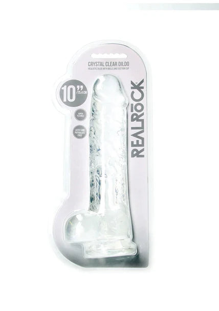 Realrock Realistic Dildo With Balls 10" / 25.4 cm Transparent  - Club X