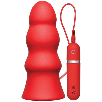 Vibrating Silicone Butt Plug - Rippled 7.5" (Red)  - Club X