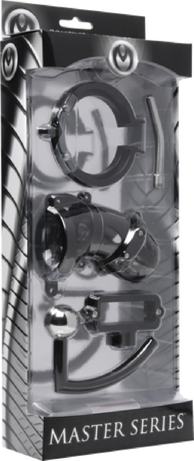 Oppressor Male Confinement Chastity Cage With Ball Clamp And Anal Hook (Black)  - Club X