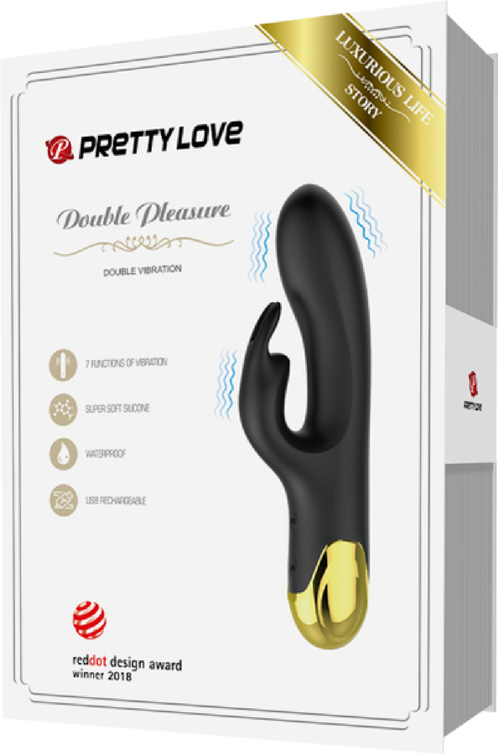 Pretty Love Double Pleasure Silicone Rechargeable Rabbit Vibrator (Black)  - Club X