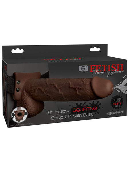 Fetish Fantasy 9 In. Hollow Squirting Strap-On With Balls Brown  - Club X