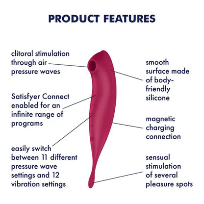 Satisfyer Twirling Pro+ App Control  Vibrator - Dark Red  - Club X
