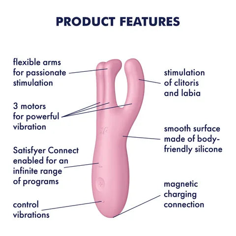 Satisfyer Threesome 4 App Control Stimulator - Pink  - Club X