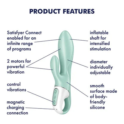 Satisfyer Air Pump Bunny 5 App Control Vibrator Mint  - Club X