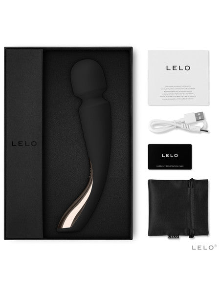 Lelo Smart Wand 2 Medium Luxurious Full Body Powerful Wand Massager Vibrator - Black  - Club X