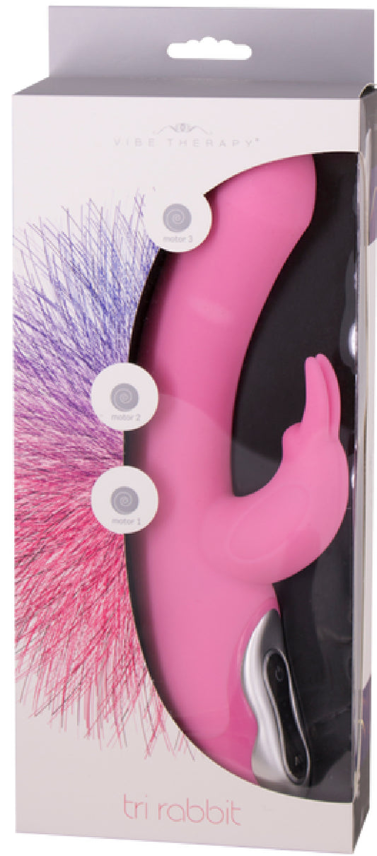 Tri-Rabbit Fluted Head And Extended Stimulator Rabbit Vibrator(Pink) Default Title - Club X
