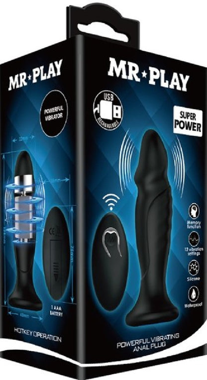 Mr Play Powerful Vibrating Anal Plug (Black) Default Title - Club X