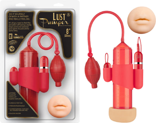 Lust Pumper 8" Vibrating Pump W/ Gauge Red - Club X