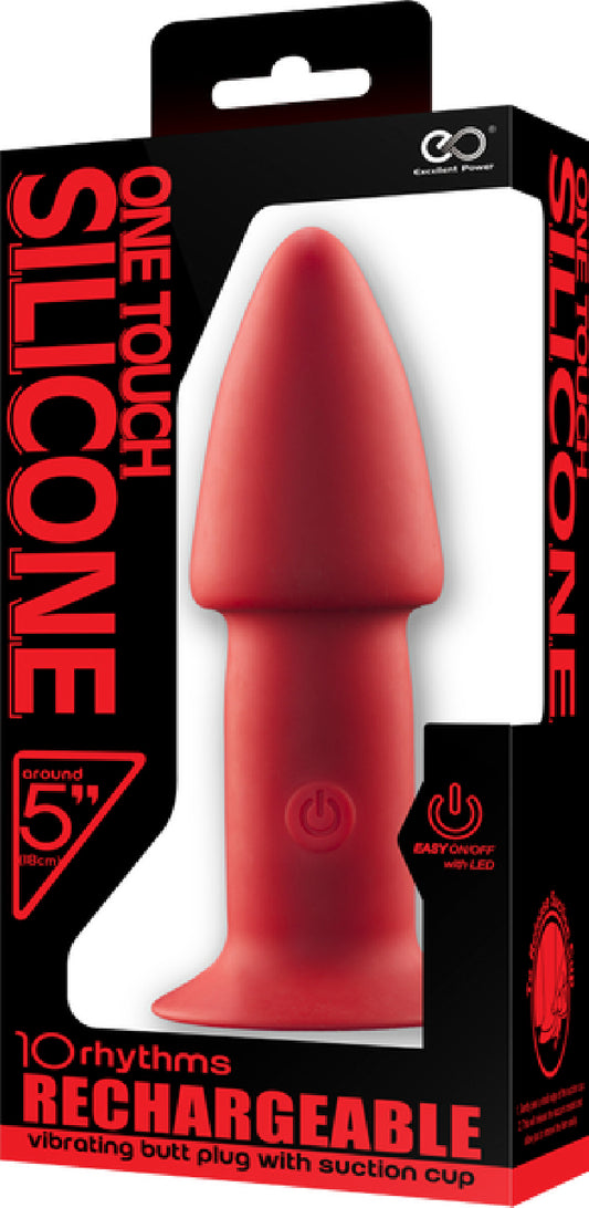 5" One Touch Silicone Rechargeable Butt Plug Red - Club X
