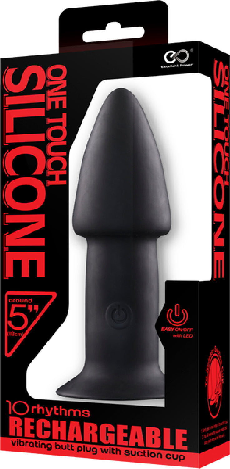 5" One Touch Silicone Rechargeable Butt Plug Black - Club X