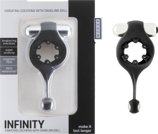 Infinity - Vibrating Cockring With Dangling Ball Black - Club X