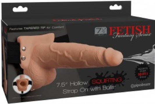 7.5" Hollow Squirting Strap-On With Balls Flesh - Club X