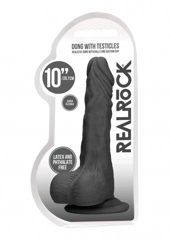 Realrock Dong With Testicles 10'' - Black  - Club X
