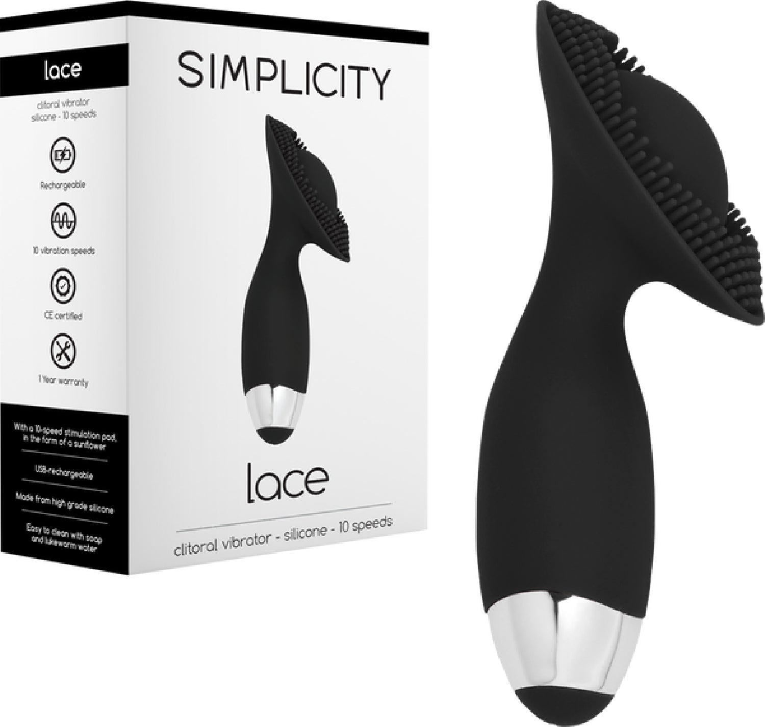 Simplicity Lace G-Spot   Clitoral Vibrator Black - Club X