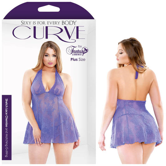 Curve Viola Stretch Lace Chemise & Matching G-String  - Club X