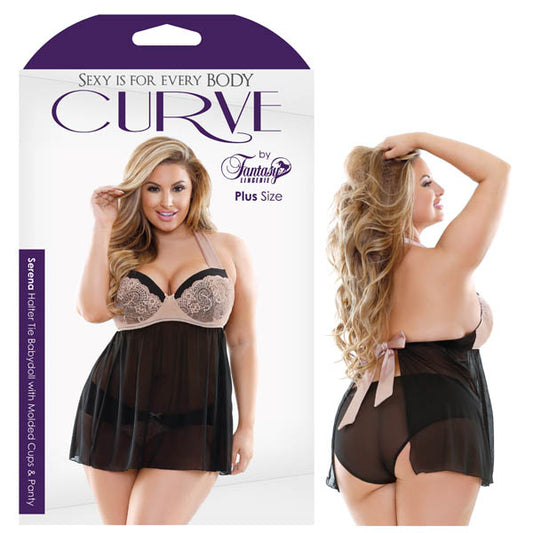 Curve Serena Halter Tie Babydoll With Molded Cups & Panty  - Club X