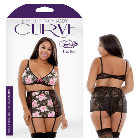 Curve Rosette Bralette,Garter Skirt & Panty  - Club X