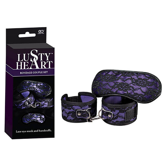 Lusty Heart Cuffs + Eyemask - Purple  - Club X