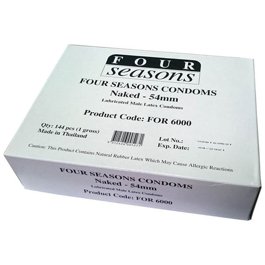 Four Seasons Lubricated Male Latex Condoms Naked 54mm  - Club X