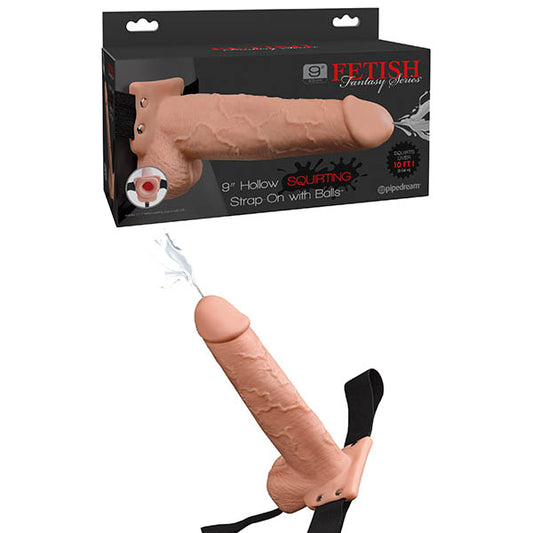 Fetish Fantasy Series 9'' Hollow Squirting Strap-On With Balls  - Club X