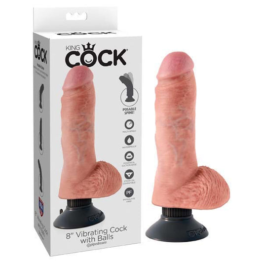 King Cock 8'' Vibrating Cock With Balls  - Club X
