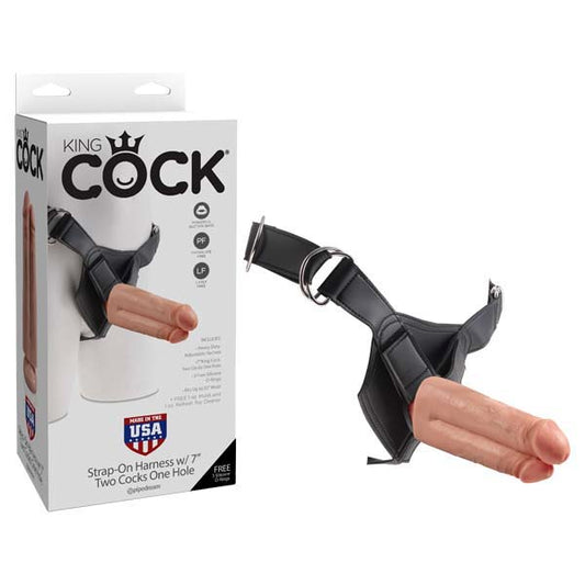 King Cock Strap-On Harness With 7'' Two Cocks One Hole  - Club X