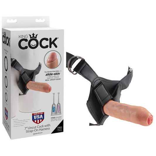 King Cock Strap-On Harness With 7'' Uncut Cock  - Club X