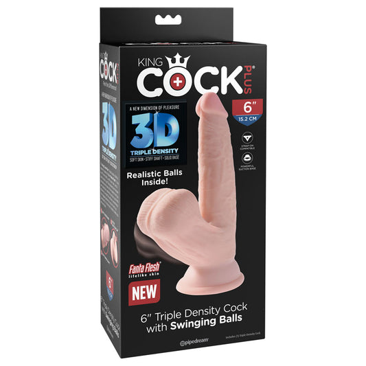 King Cock Plus 6'' 3D Cock With Swinging Balls  - Club X