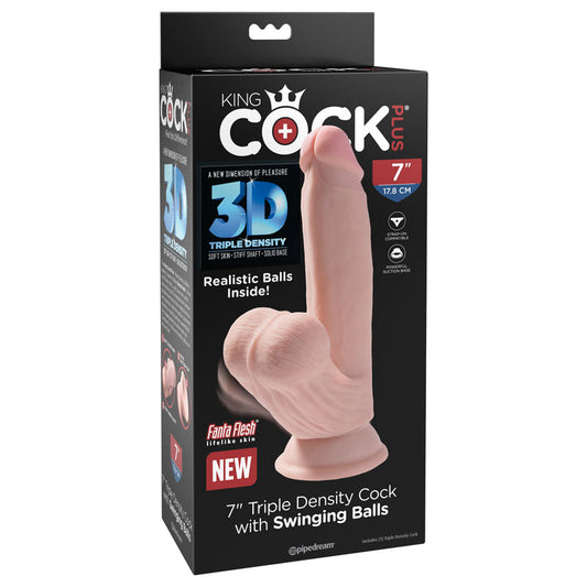 King Cock Plus 7'' 3D Cock With Swinging Balls  - Club X