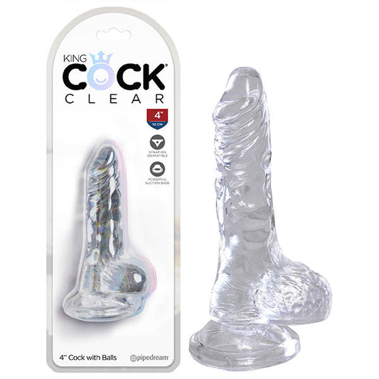 King Cock Clear 4'' Cock With Balls  - Club X