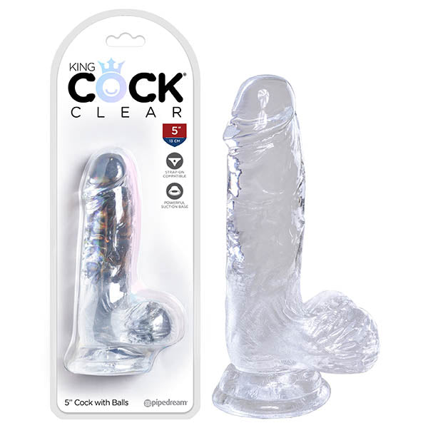 King Cock Clear 5'' Cock With Balls  - Club X