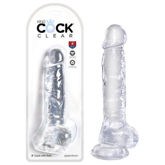 King Cock Clear 8'' Cock With Balls  - Club X