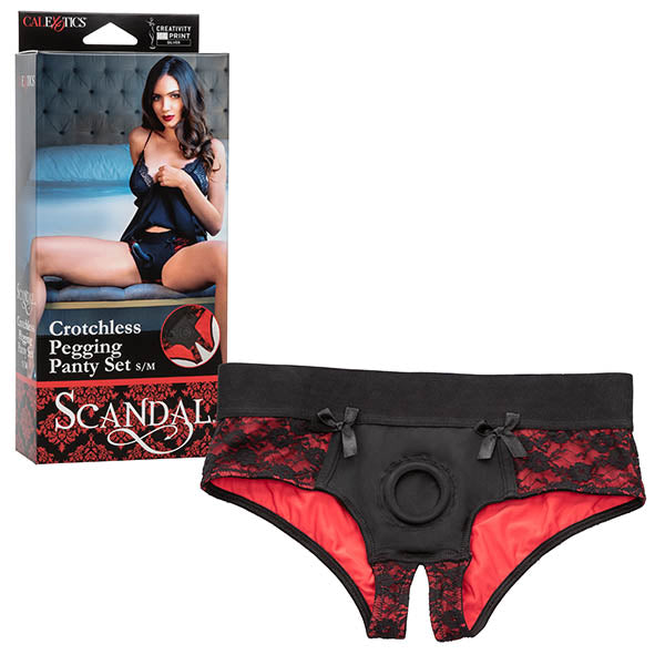 Scandal Crotchless Pegging Panty Set  - Club X