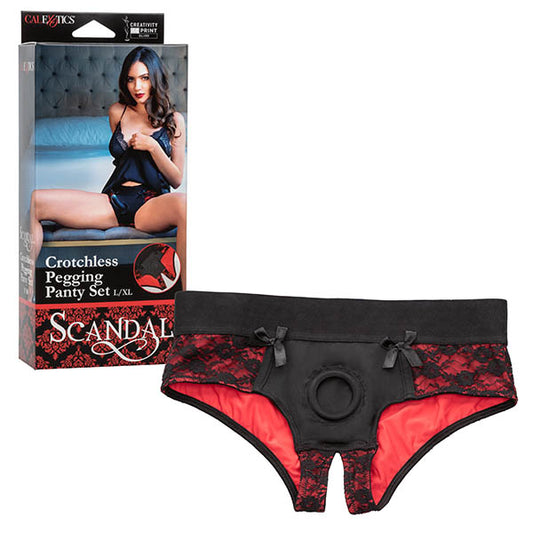 Scandal Crotchless Pegging Panty Set  - Club X